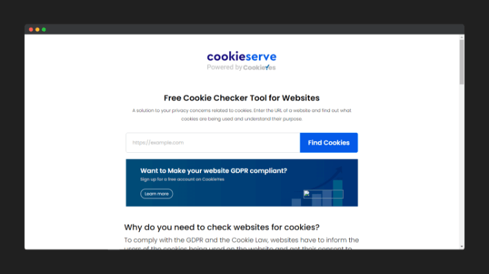 เว็บไซต์ Cookieserve.com สำหรับตรวจสอบ Cookie บนเว็บไซต์