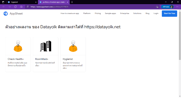 ตัวอย่างหน้า Portfolio ของ Datayolk