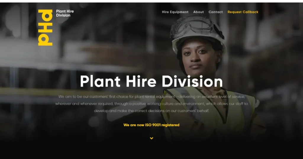 Plant Hire Division เป็นเว็บไซต์องค์กรสมัยใหม่ ที่มีแบบฟอร์มสำหรับให้ลูกค้าติดต่อกลับ