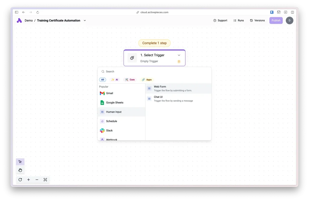 สร้าง Form ใน Activepieces