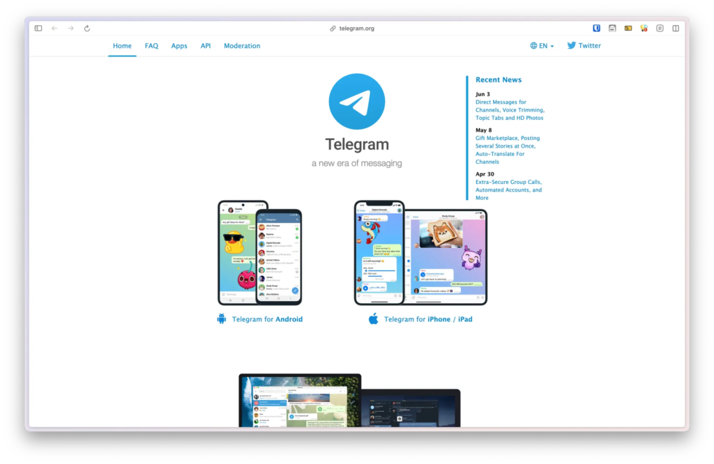 เข้าไปที่ https://telegram.org/ เพื่อดาวน์โหลดโปรแกรม เพื่อสมัครเข้าใช้งาน