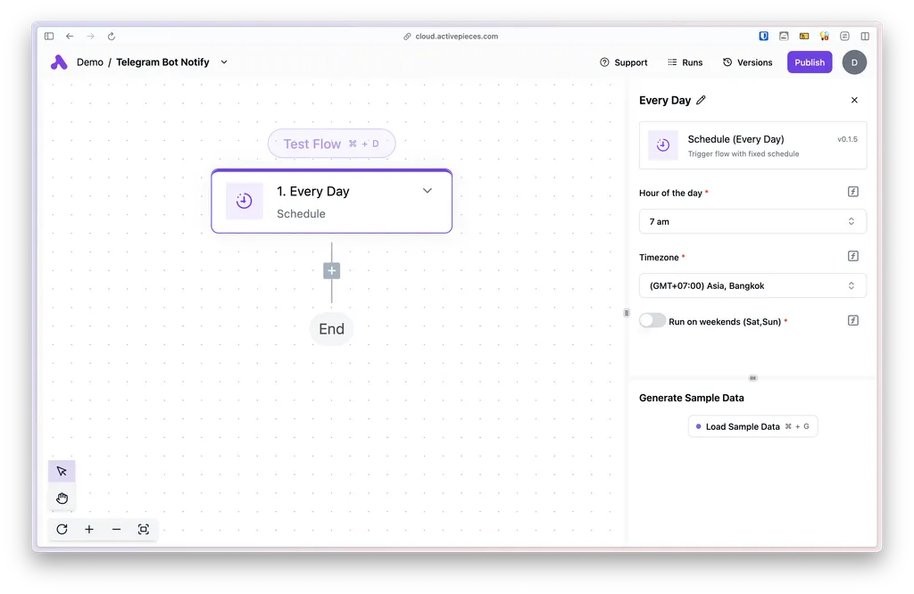 ใน Activepieces ให้เลือก Trigger เป็น Schedule | Everyday