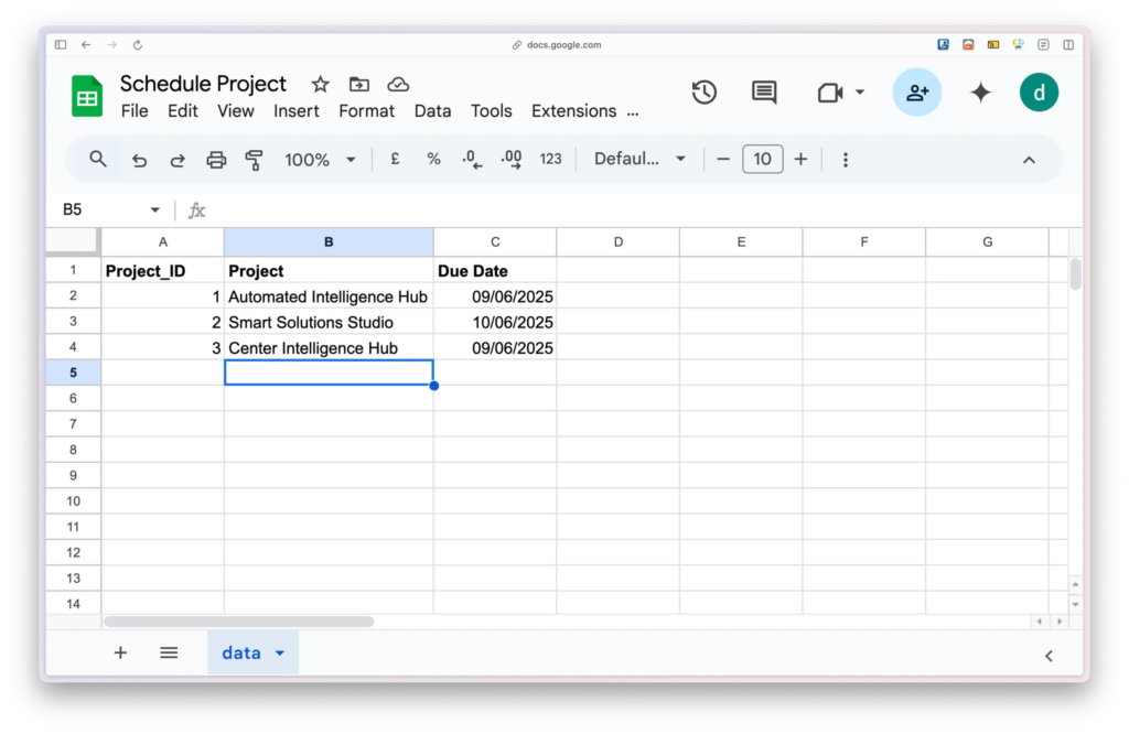 ตัวอย่างไฟล์ Google Sheet