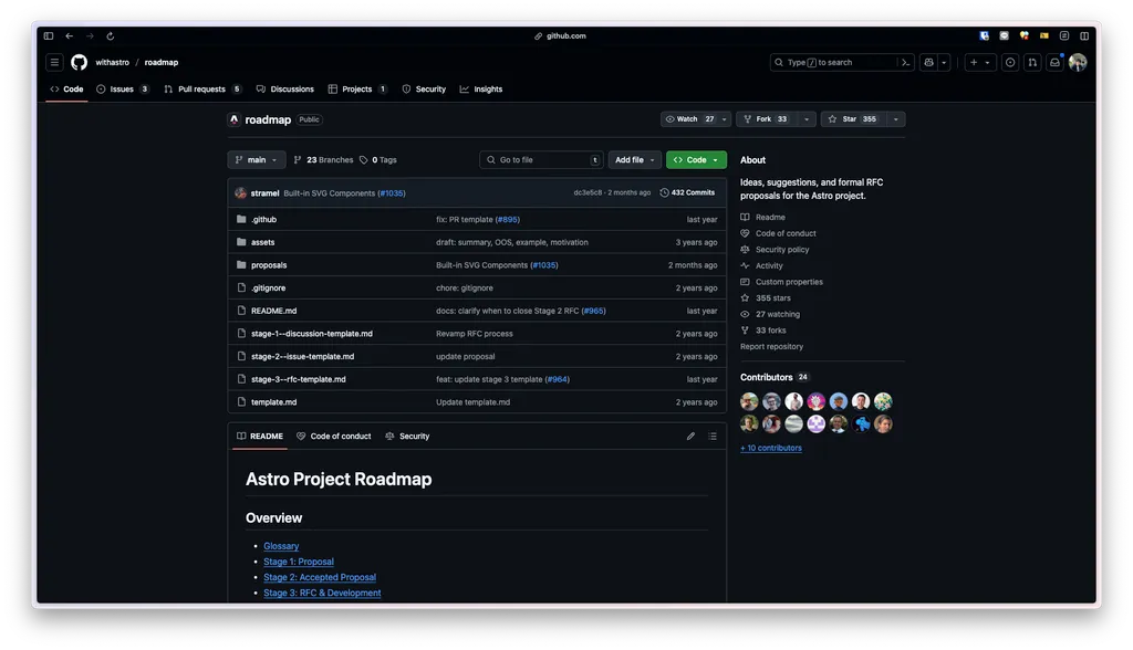 ตัวอย่าง GitHub Repository (Public project) ของ Astro