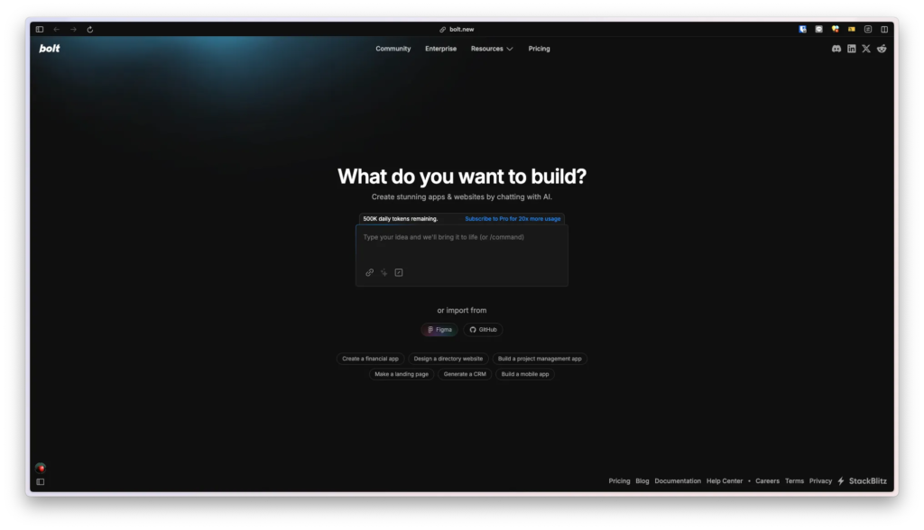 Import template จาก GitHub repository เข้ามาใน Bolt.new