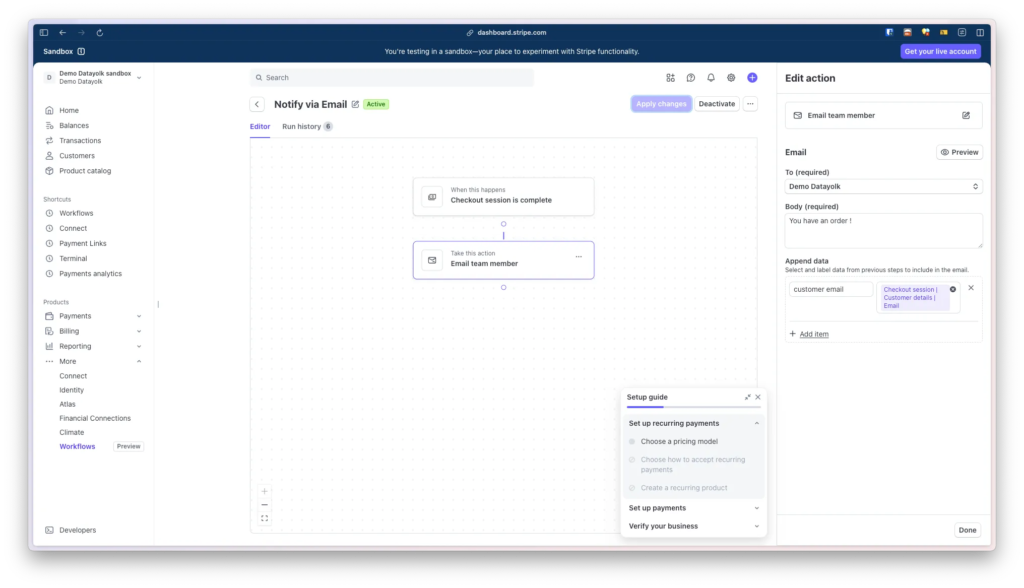 ตัวอย่างการทำ Automation ใน Stripe