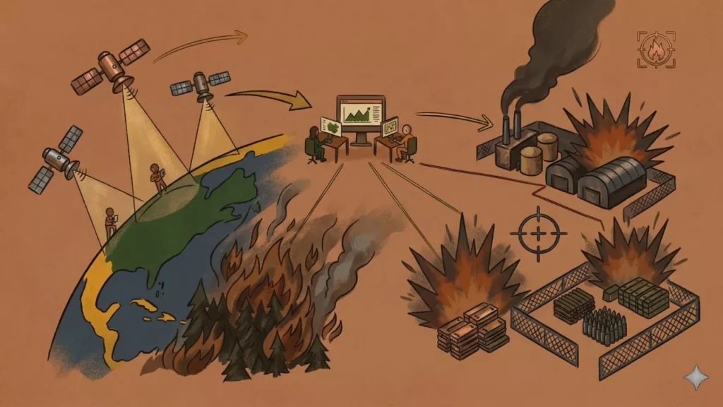 การใช้ภาพถ่ายดาวเทียม ตรวจสอบพื้นที่สงครามผ่านการตรวจจับความร้อย