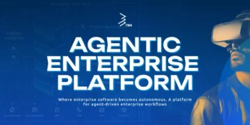 TBN Corporation — Low-Code is Becoming an Agentic Enterprise Platform, illustrated with a man in VR headset against a digital enterprise background