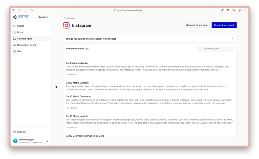 เชื่อมต่อ Composio เข้ากับ Instagram Account